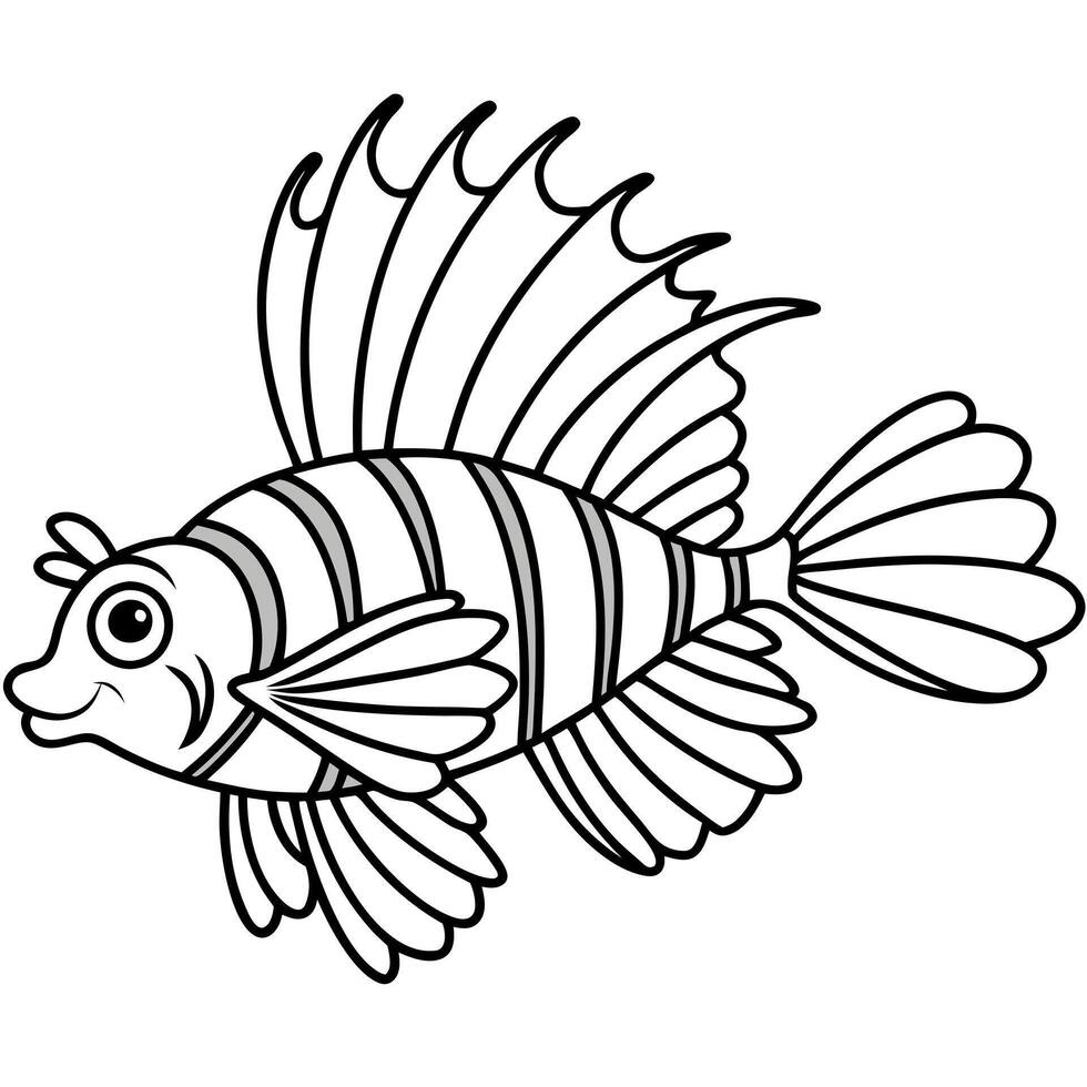 3 lionfish cartoon, illustration line art vector