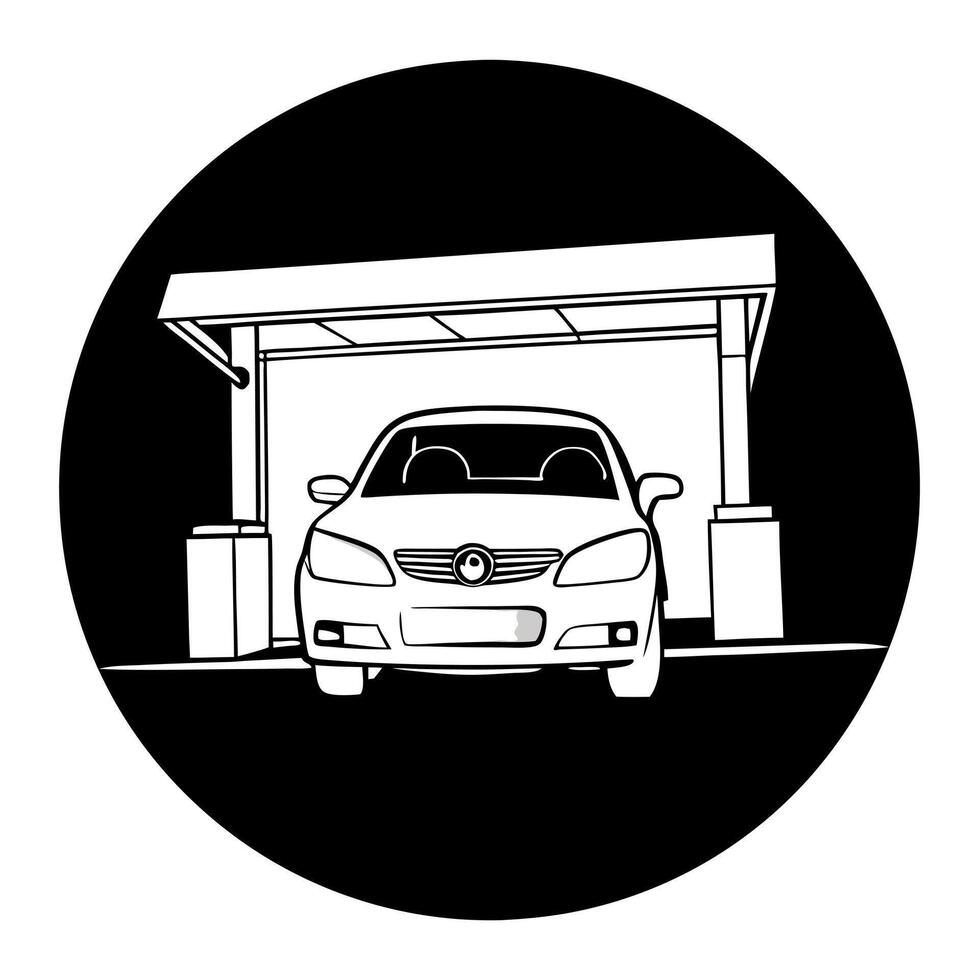 a car in a car service station, illustration line art vector