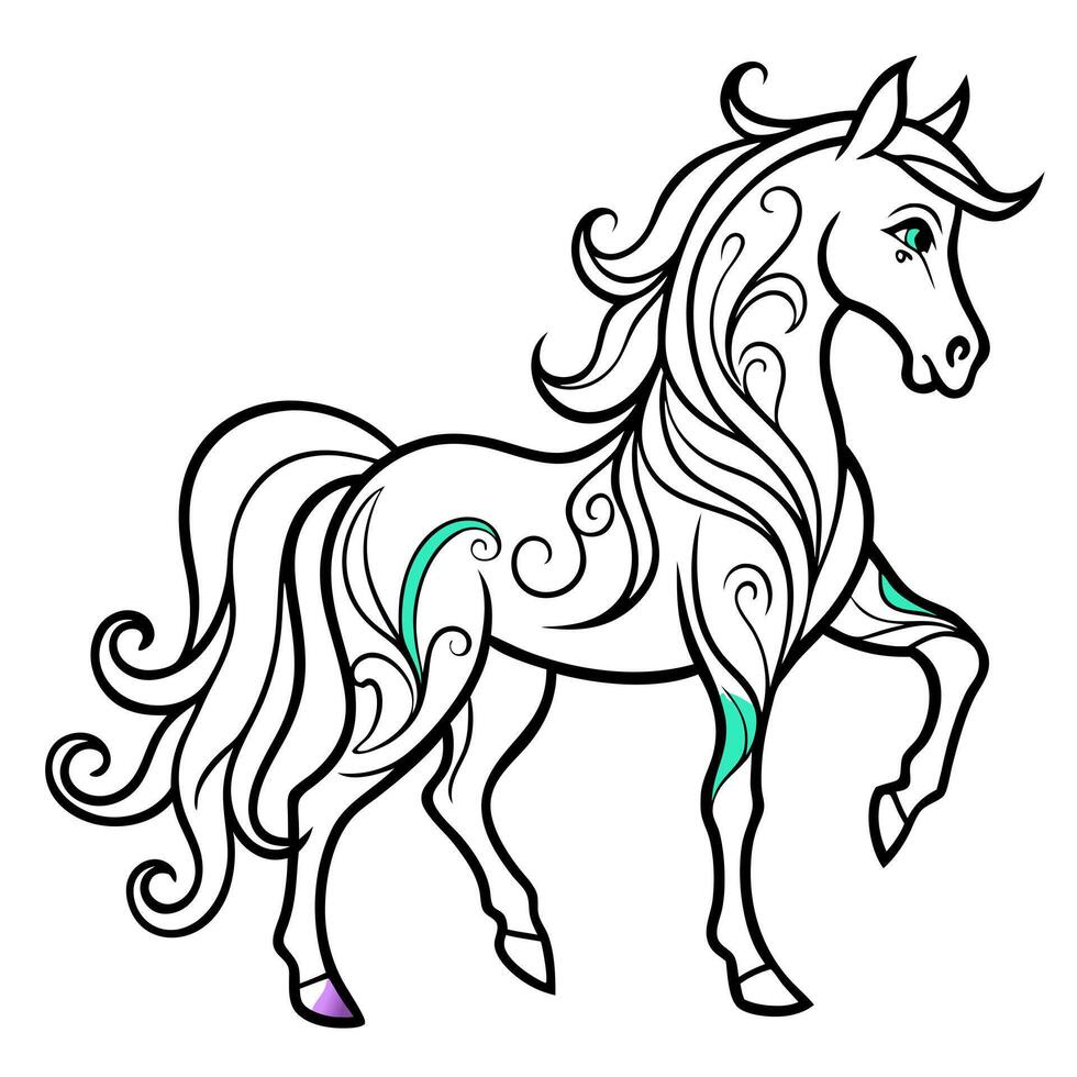 design a stylized horse illustration composed of intricate, flowing lines and organic shapes the vector