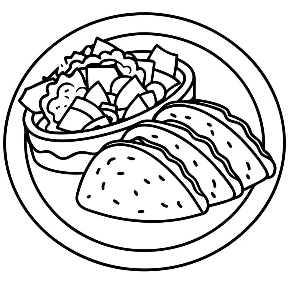 breakfast tacos with hashbrowns, scrambled eggs and bacon topped with cheese, illustration vector