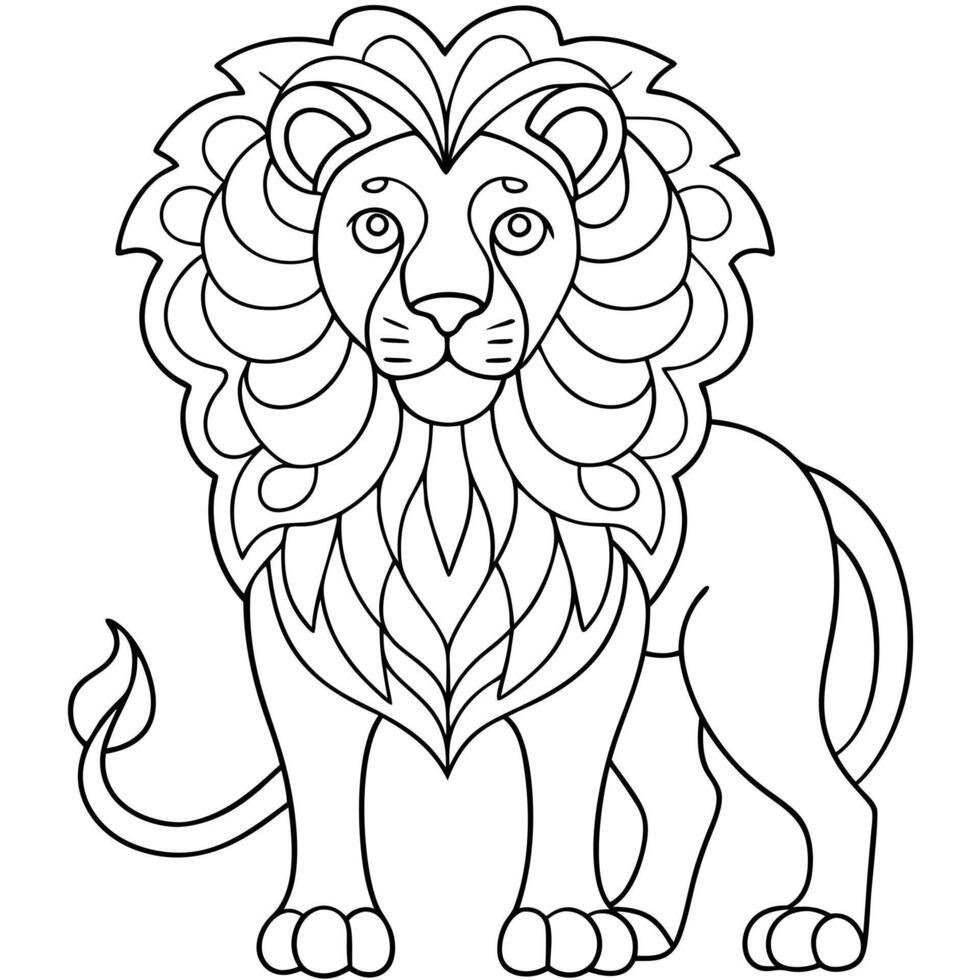 a simple coloring page line art illustration of an intricate lion with bold lines, designed as an vector