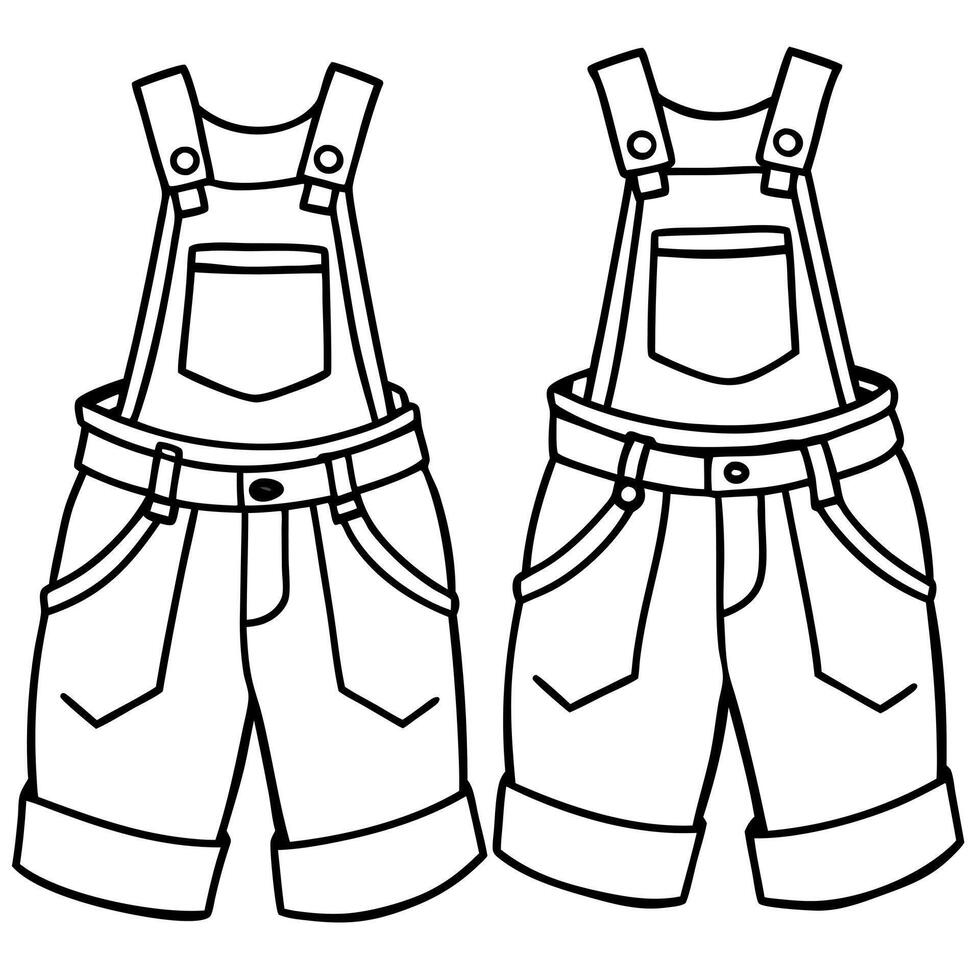 overalls on white background, illustration line art vector
