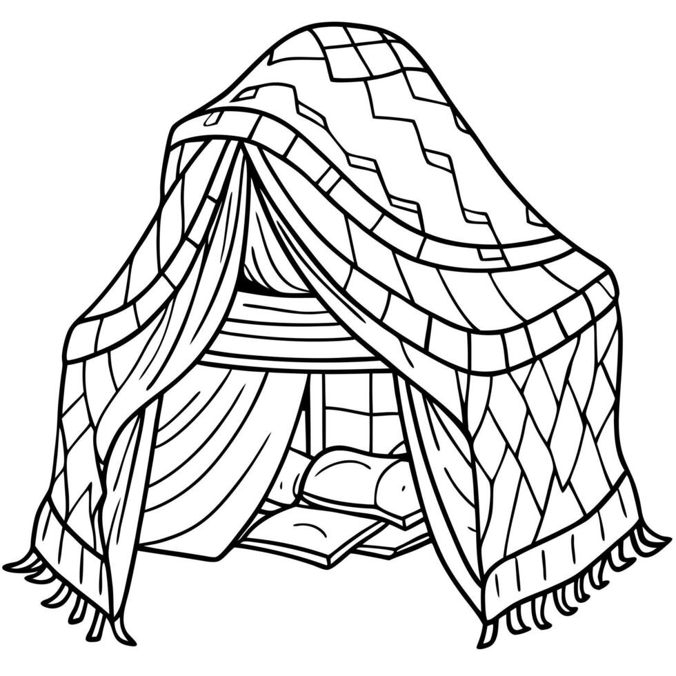 a cozy blanket fort, illustration line art vector