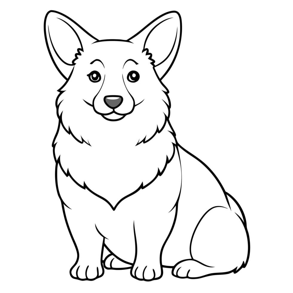 corgi dog sitting, illustration line art vector