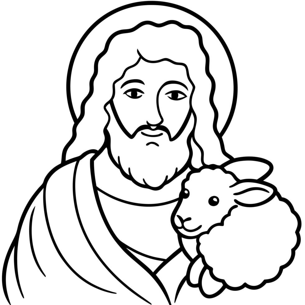 jesus y cordero de dios, illustration line art vector
