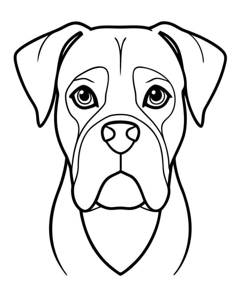 boxer dog entire head front view, illustration line art vector