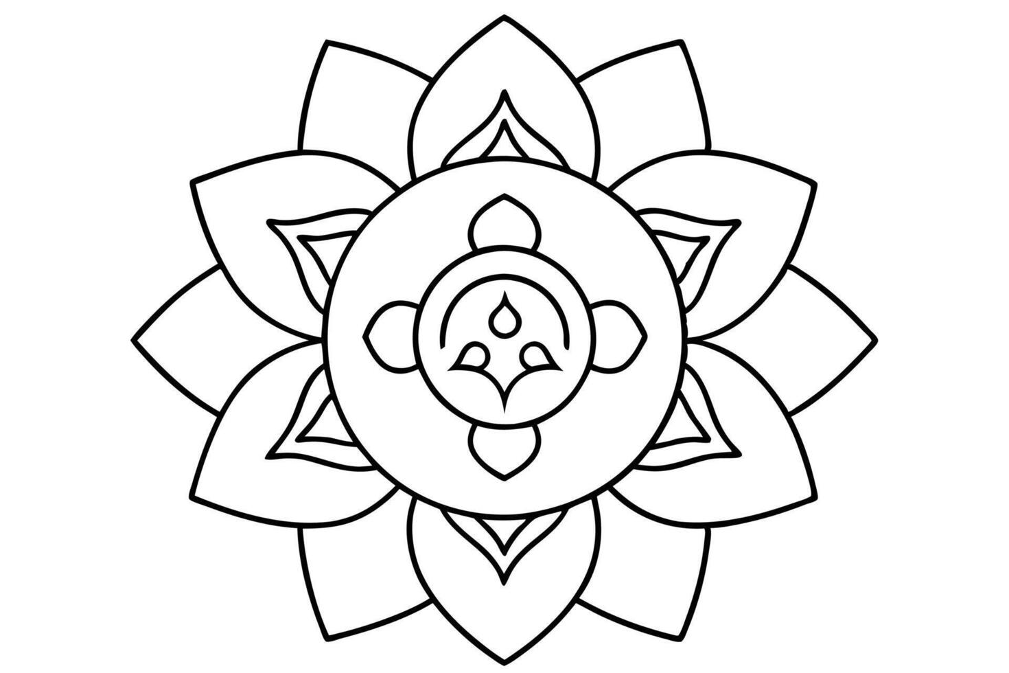 a mandala with a spiritual theme, featuring symbols like om, lotus, and chakras, vector
