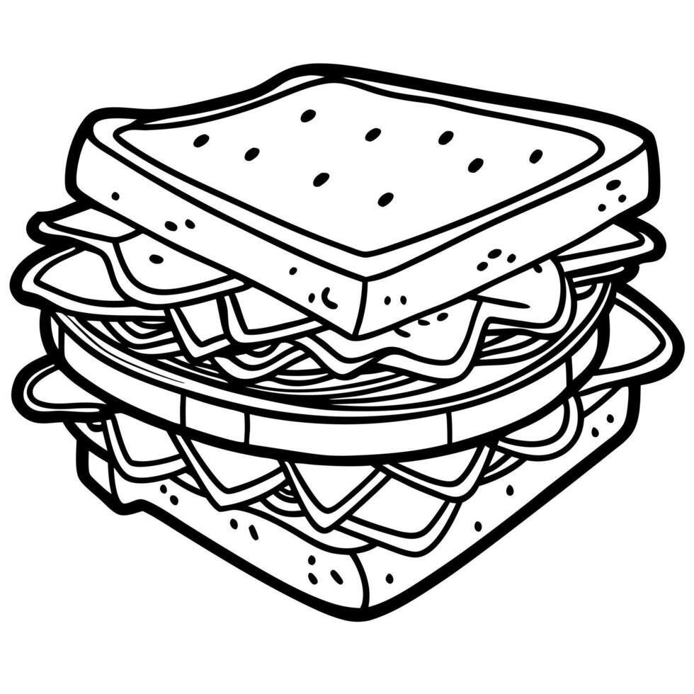 a delicious sandwich stacked with layers of bacon, cheese, and fresh tomatoes, served on sesame vector