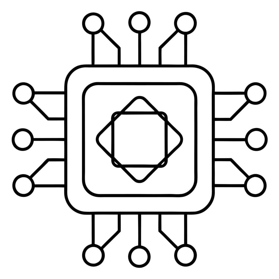 a quantum processor icon on white background, illustration line art vector