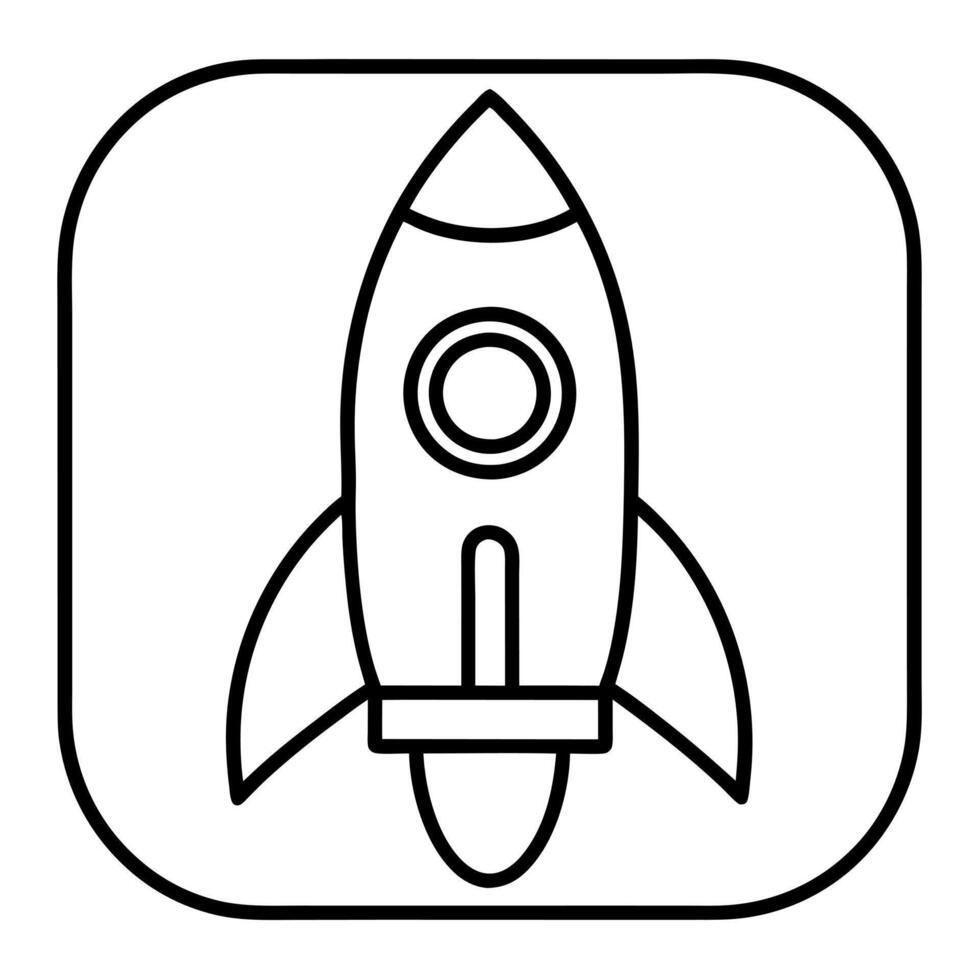 cartoon rocket ship app icon with a white background, illustration line art vector
