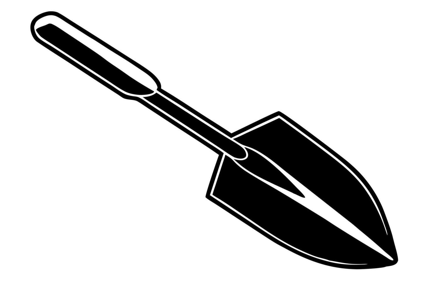 a black silhouette of a trowel, illustration line art vector