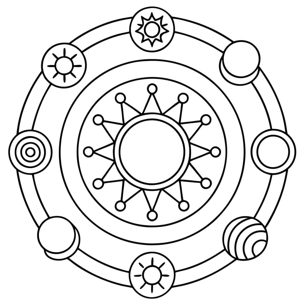 solar system mandala, illustration line art vector