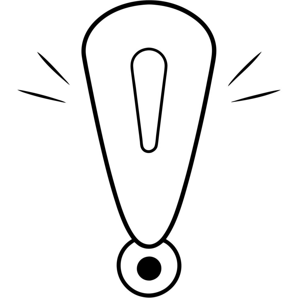 cartoon exclamation mark isolated on white background, illustration line art vector