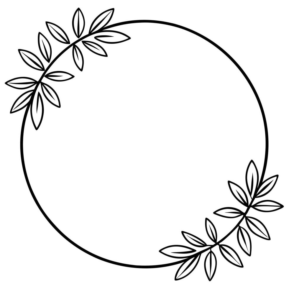 simple floral circle frame half circle, round, half round, illustration line art vector