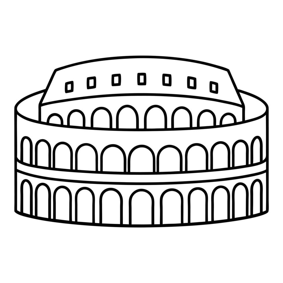 a roman colosseum, with a circular arena surrounded by tiers of seating, illustration line vector