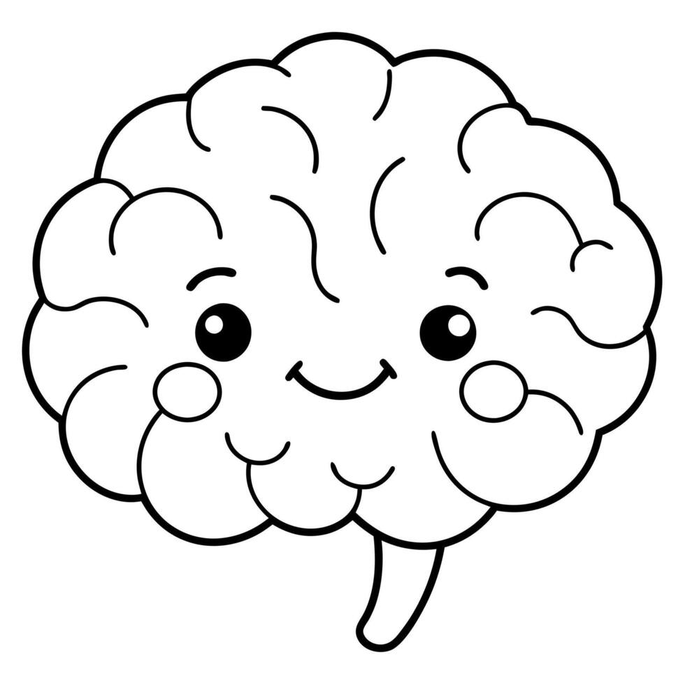 a cute human brain, illustration line art vector
