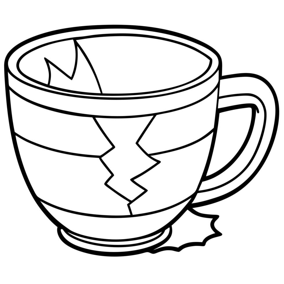 a broken cup, illustration line art vector