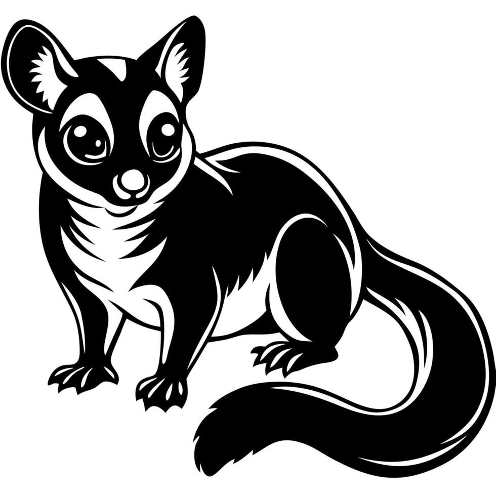 black sugar glider silhouette illustration, solid white background, illustration line vector