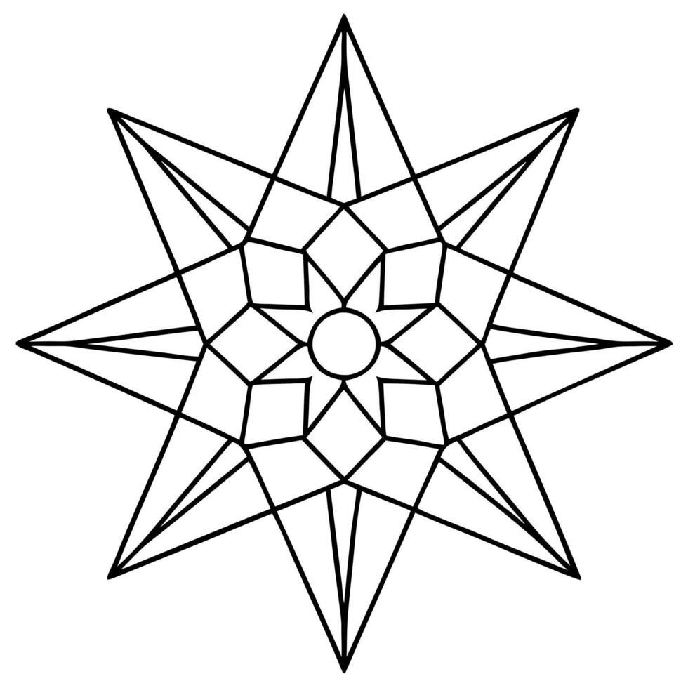 coloring pages for kids, bold line art, triangles forming a star-shaped mandala with concentric vector