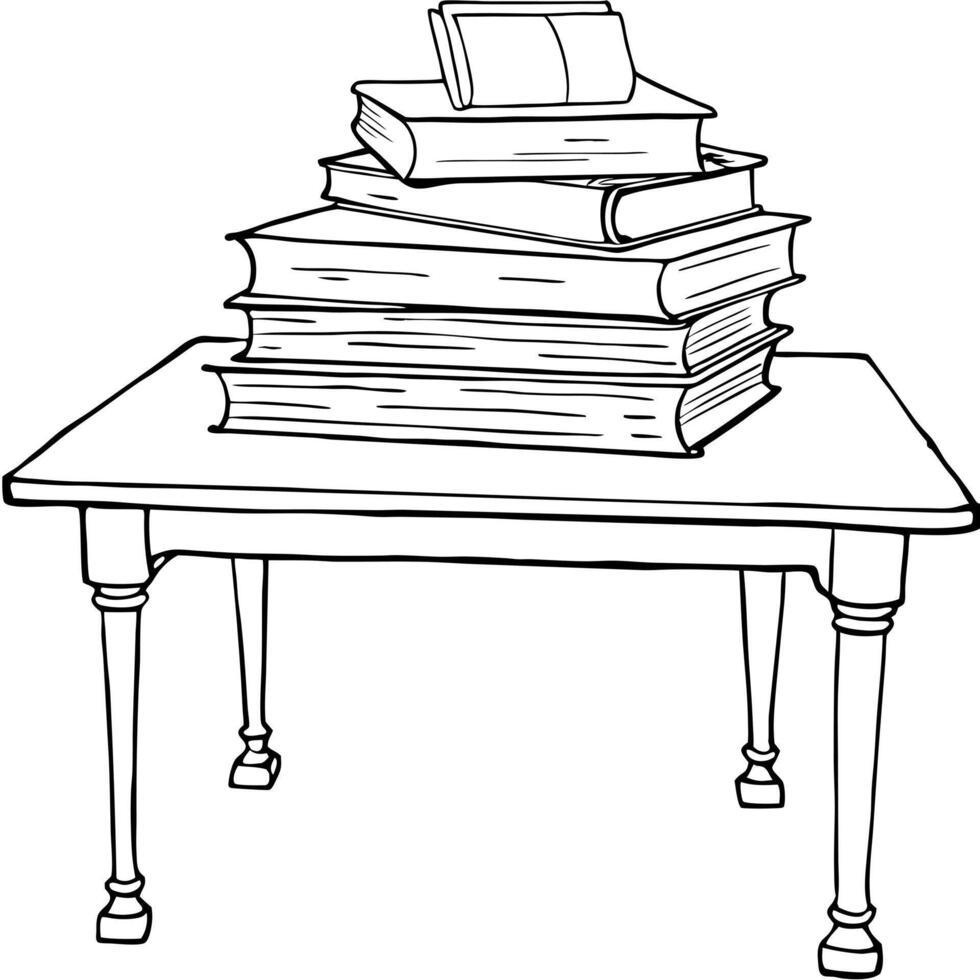books stacked isolated on table, illustration line art vector