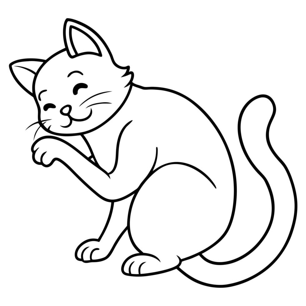 cartoon itchy cat scratching, illustration line art vector