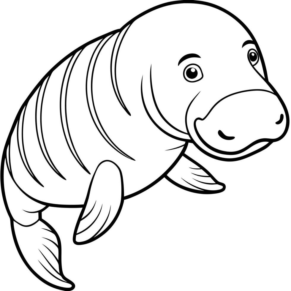 dugong cartoon, illustration line art vector
