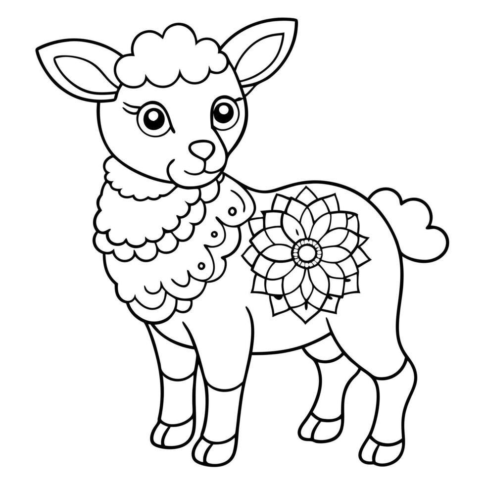 coloring book , cortoon style , lamb with an intricate pattern inside of lamb, floral patterns, vector