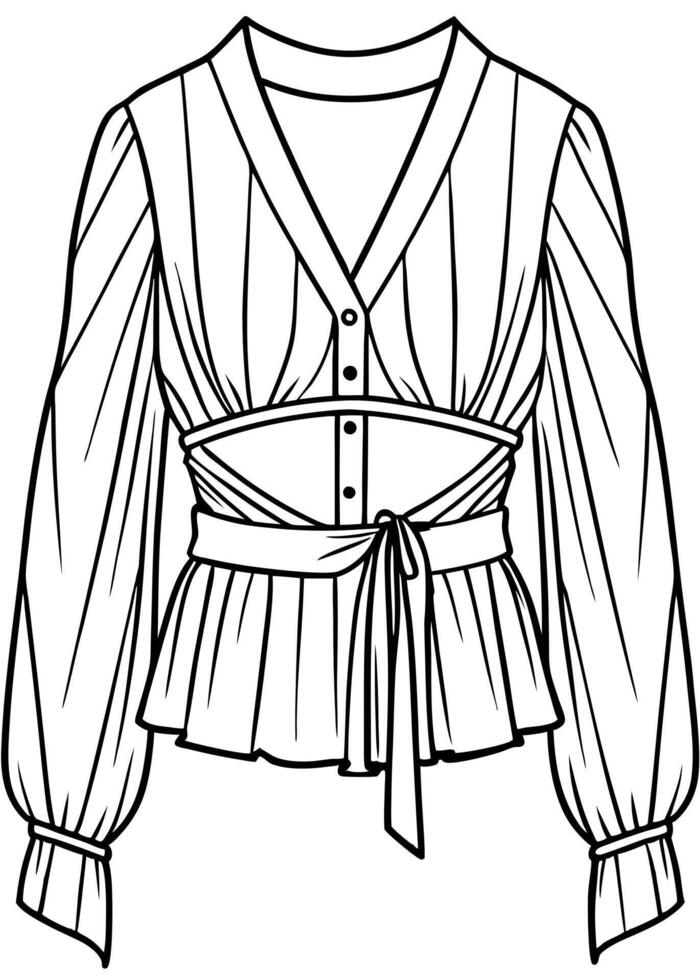 blouse waist length, illustration line art vector