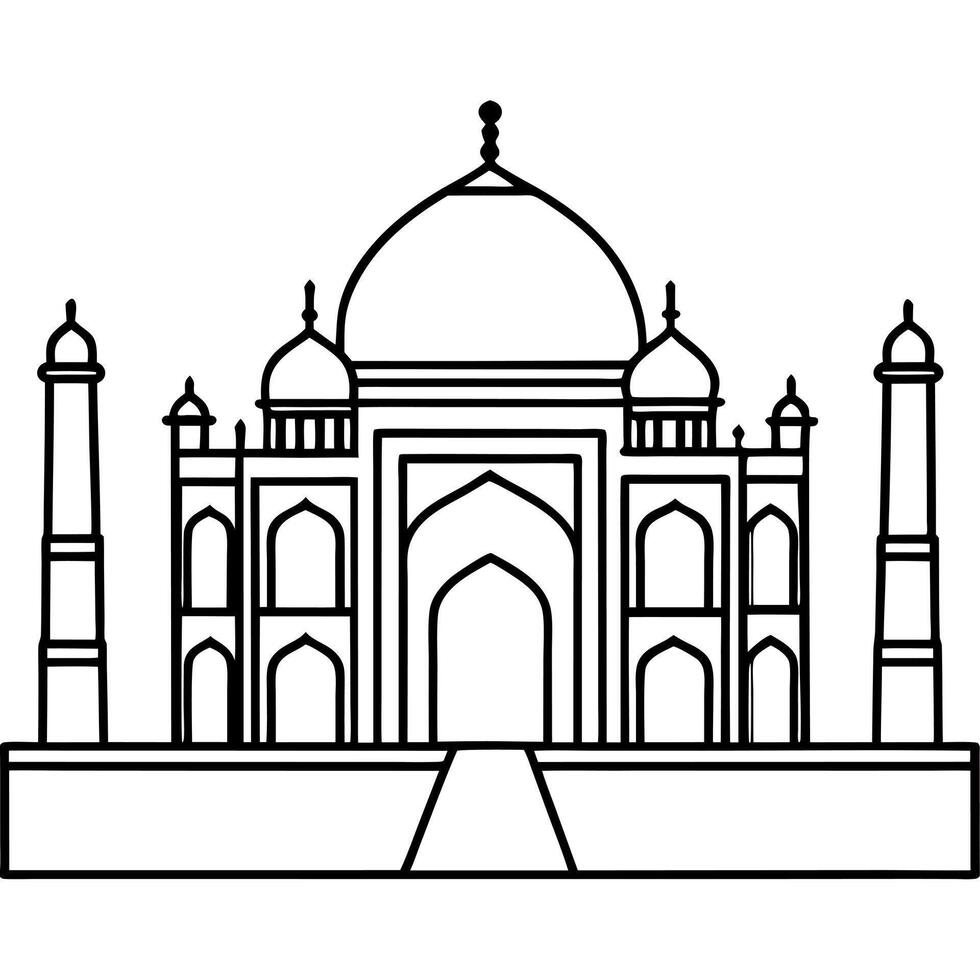 taj mahal mausoleum, illustration line art vector