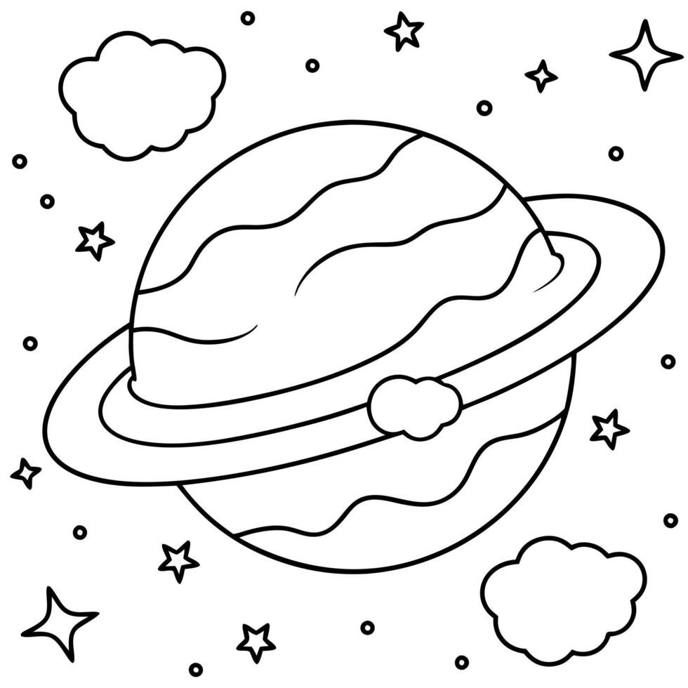 a coloring page of an space nebula with no color just black lines, illustration line art vector