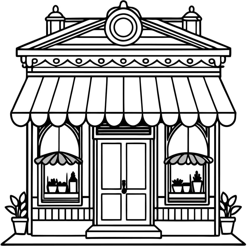 extra fancy and adorable little vintage store, illustration line art vector