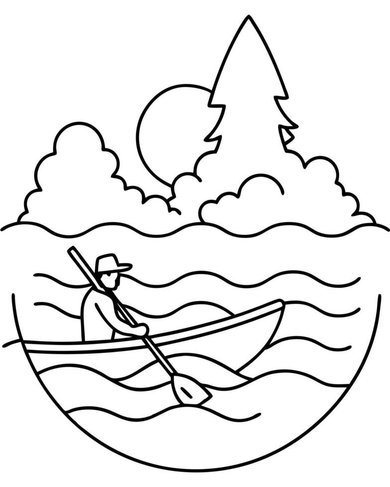 a coloring page of an ocean paddling with no color just black lines, illustration line art vector