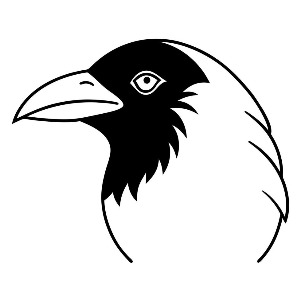 american crow head icon on white background, illustration line art vector
