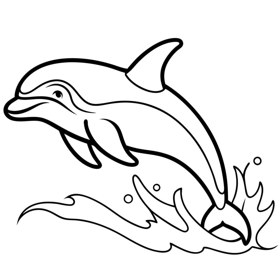 a line art with bold style an orca whale breaching the ocean surface with detailed water splashes vector