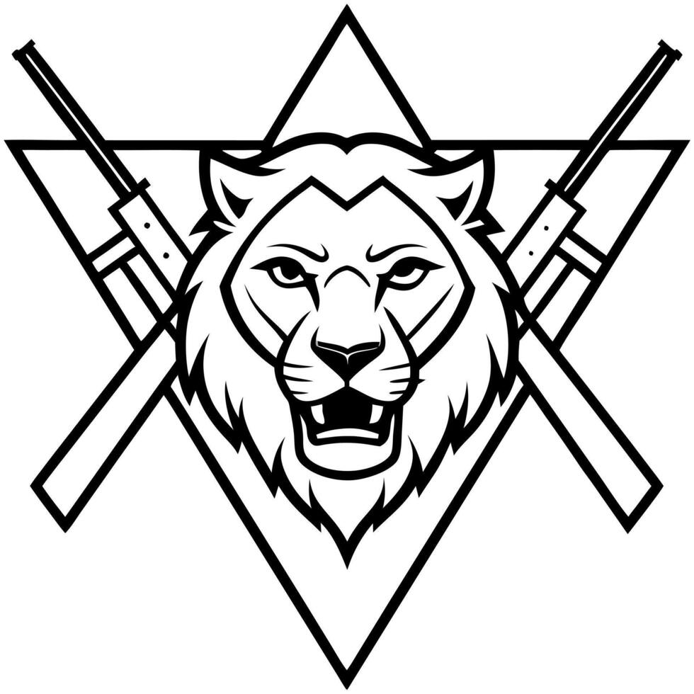 featuring a sleek, black and white lion in a stylish and modern design the lions eyes are wide, and vector
