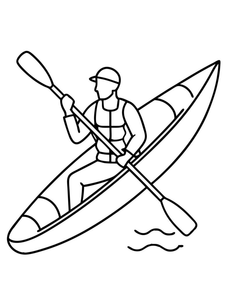 a coloring page of an sea kayaking with no color just black lines, illustration line art vector