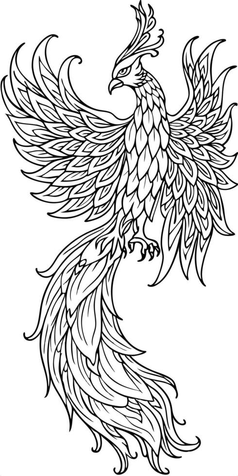 phoenix in the form of russian folk tales, big tail with big feathers, big wings, vector