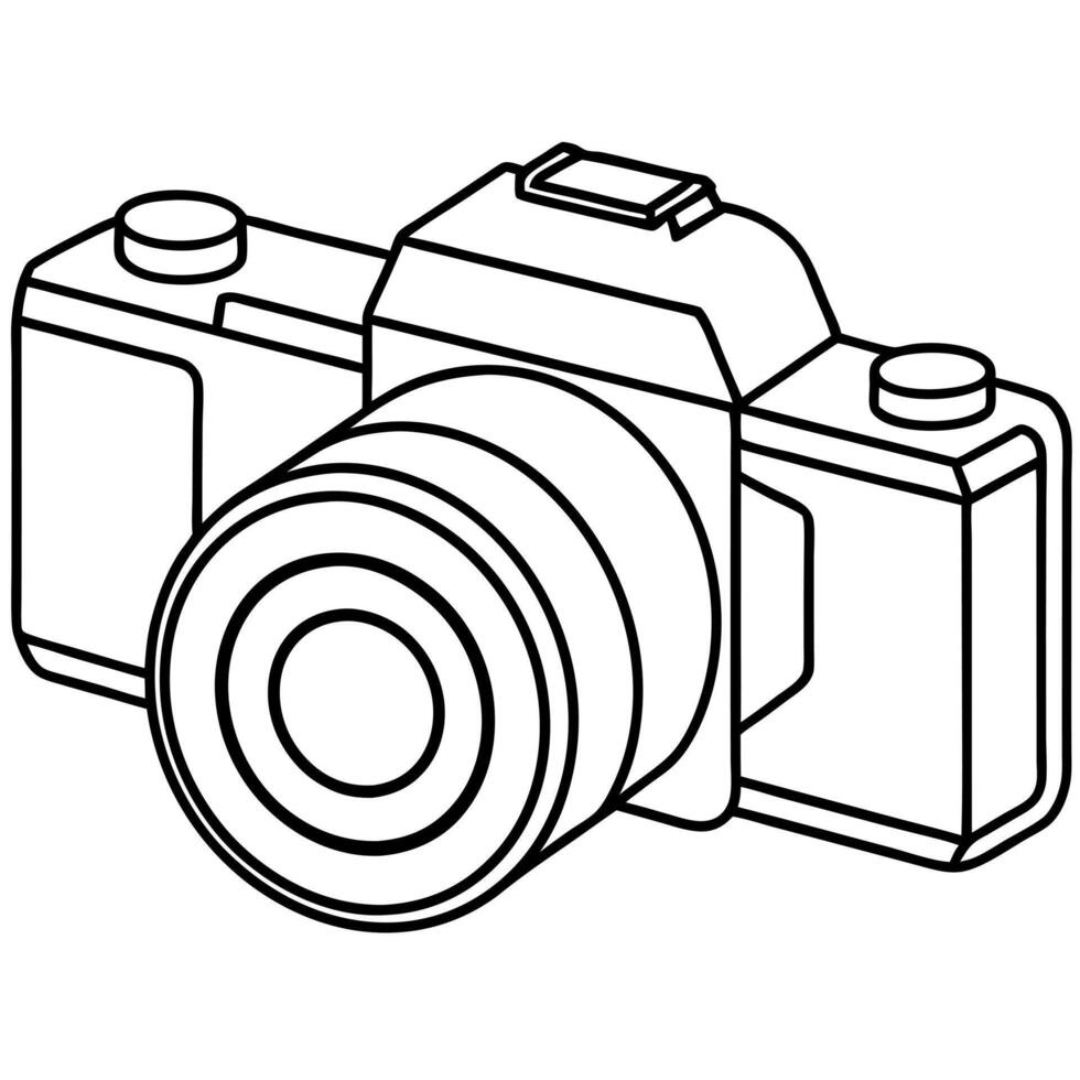 photographic camera sketch and 2d animated, dslr camera, illustration line art vector