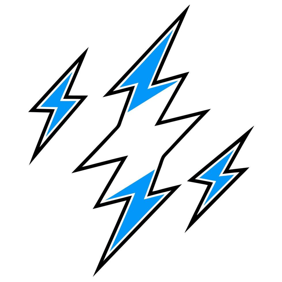 blue lightning collection on transparent background, illustration line art vector