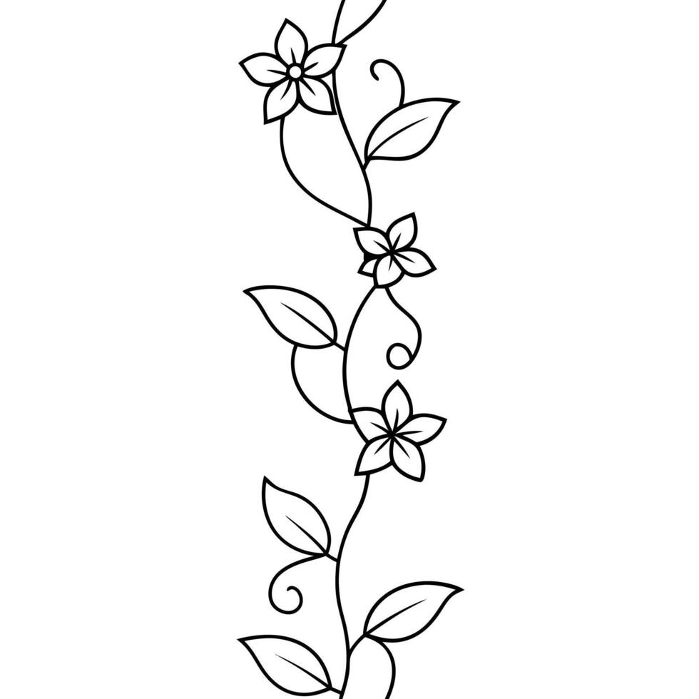 vertical tile vine wrapped with flowers growing on and over, illustration line art vector