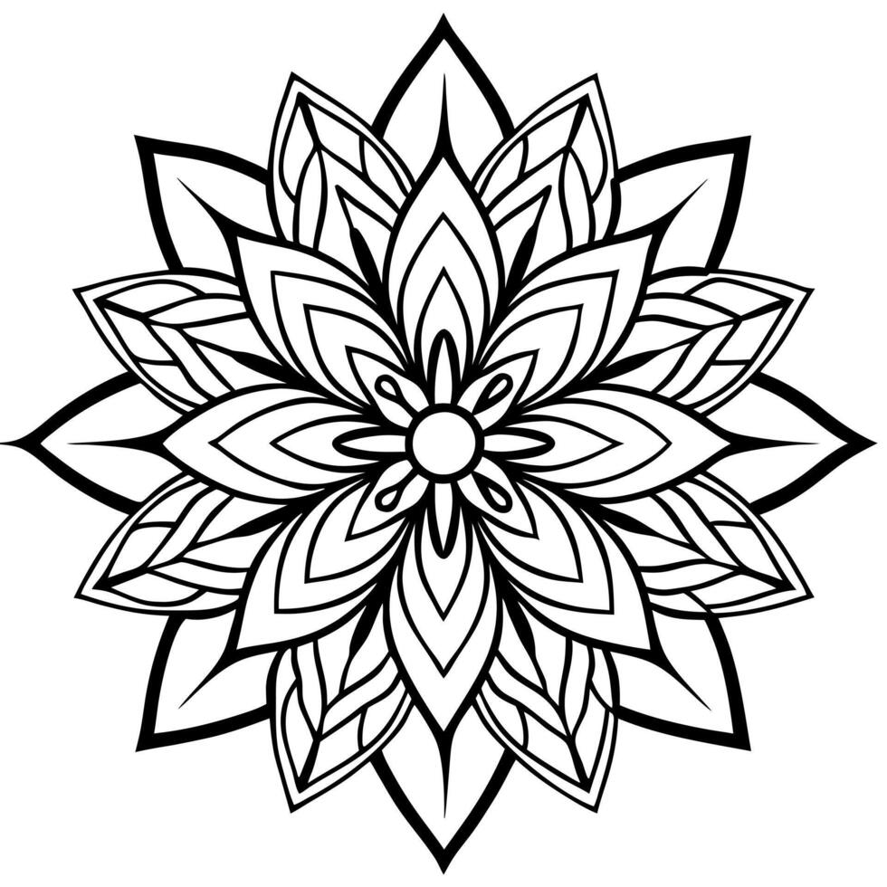 black lily lotus mandala silhouette illustration, solid white background, vector