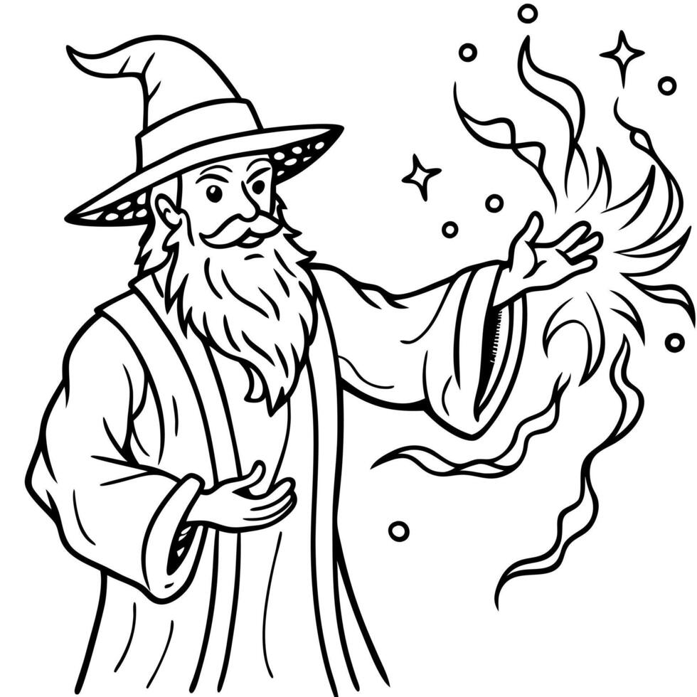 fantasy image of a wizard with a magic wand halloween, an old wizard casting a spell, with magical vector