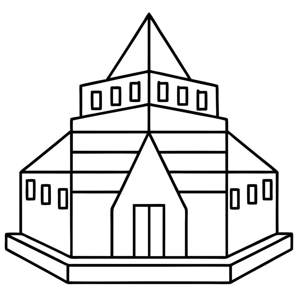 a building with a combination of materials, creating a unique aesthetic, illustration line vector