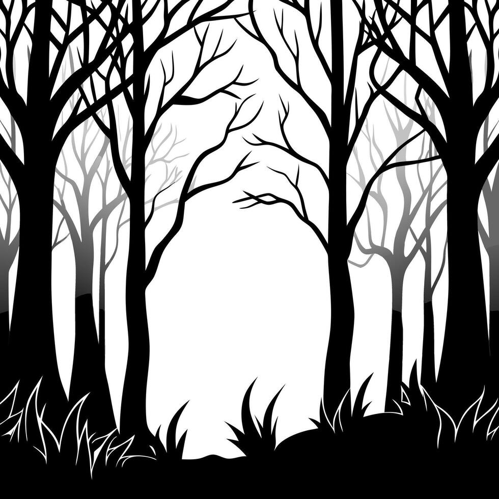 dark misty forest backdrop enchanted woods gloomy foggy grove mystery halloween background vector