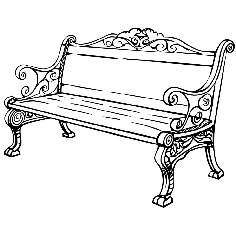 ornate bench, illustration line art vector