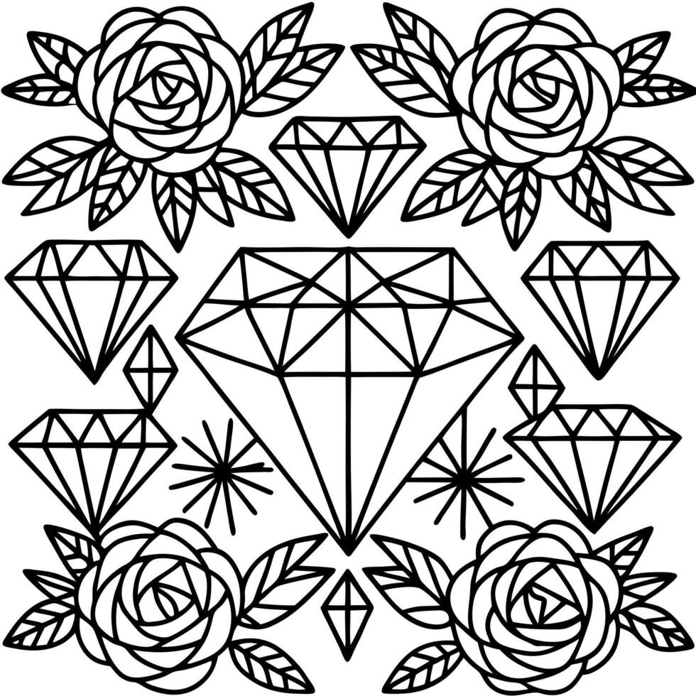 background, filling page, diamonds filled with floral petals, where each diamond contains a unique vector