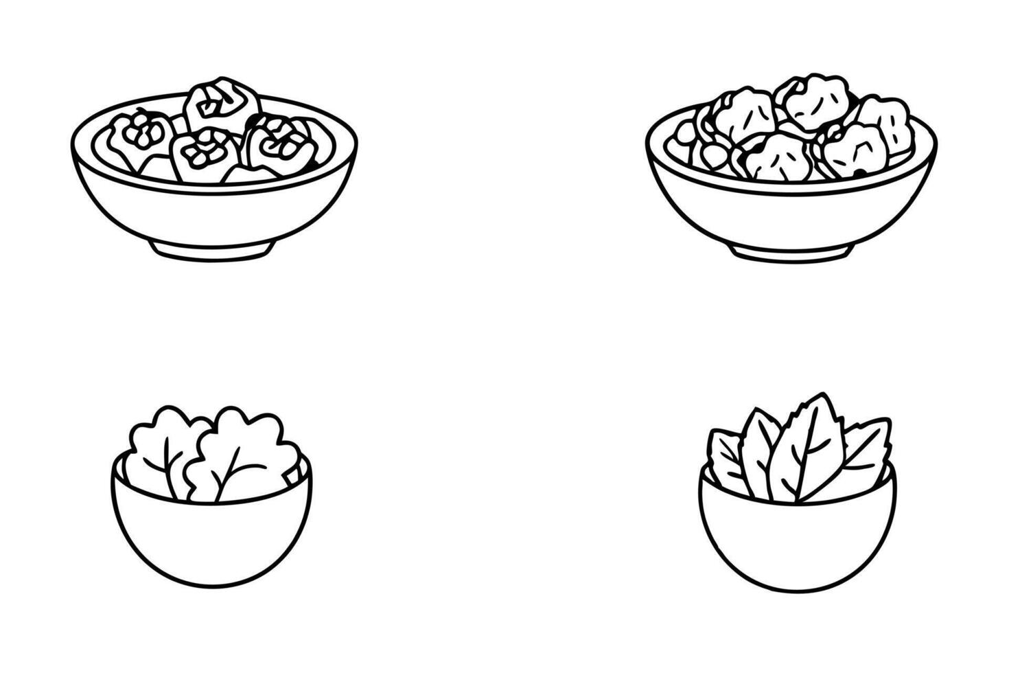 a 4 different caesar salad linaer white background, illustration line art vector