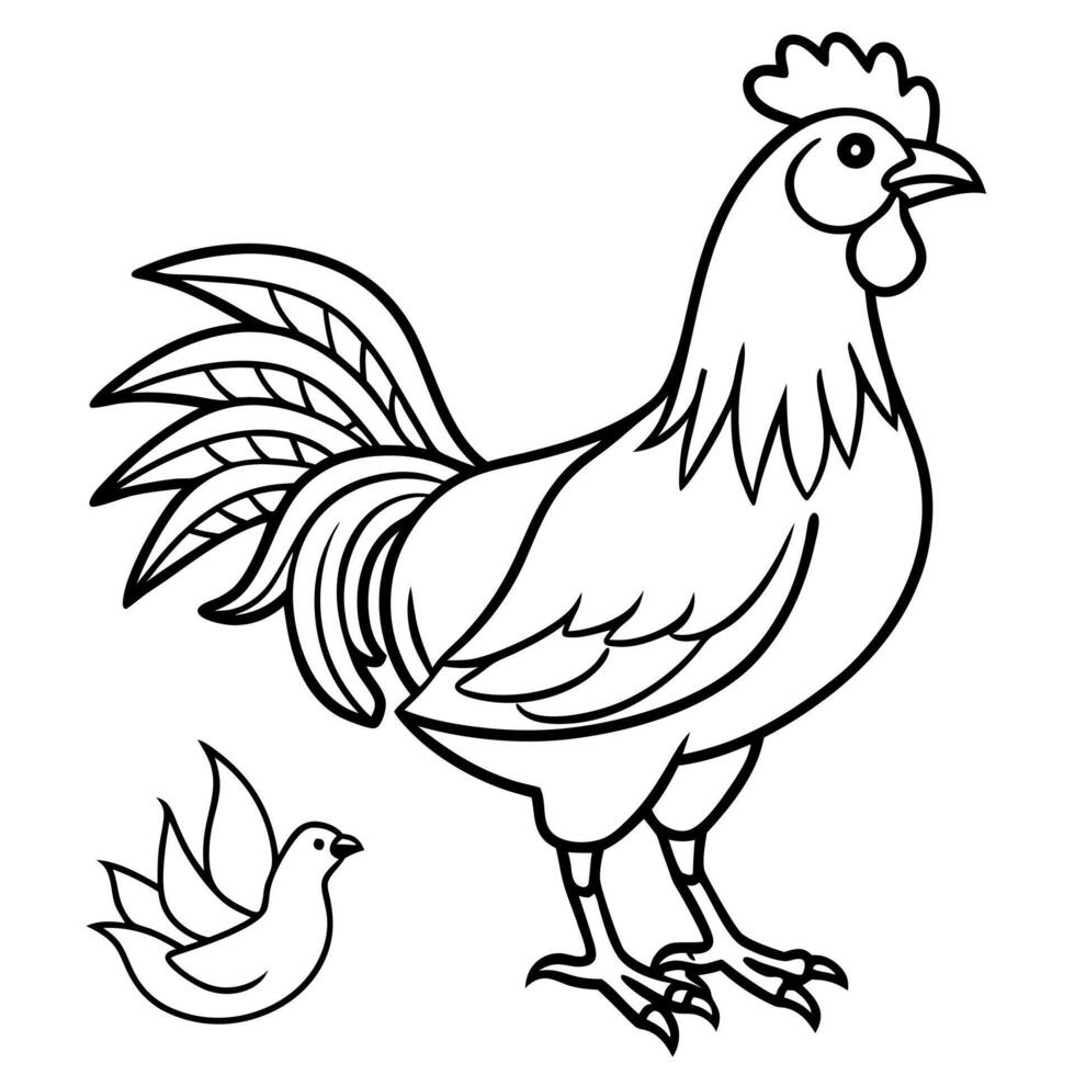 beautiful birdschickens roosters - cutter friendly silhouette white background, illustration vector