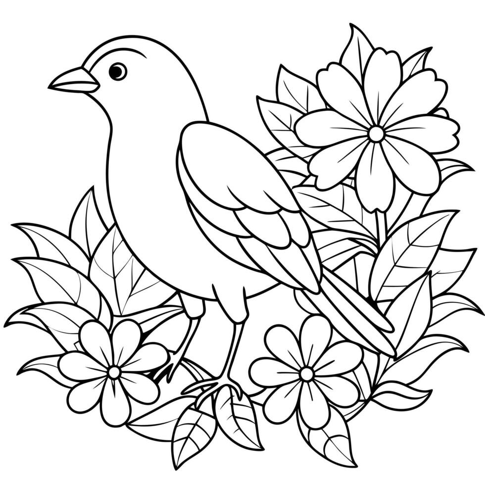 bird coloring page flowers line art design, illustration line art vector