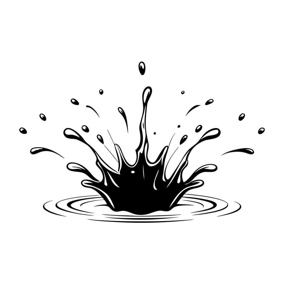 black ink splash white background, illustration line art vector